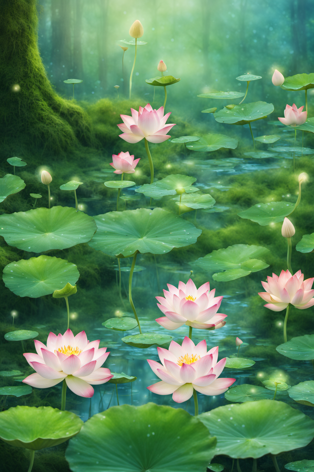 32193-2718885557-_lora_hehua_0.9_,hv, no humans, lily pad, water, scenery, flower, nature, outdoors, forest, lotus, plant, fantasy, moss, leaf, p.png